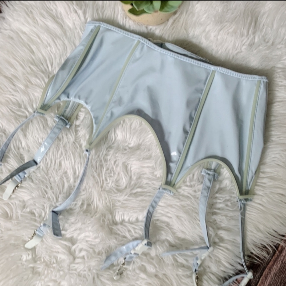 PVC Shiny Fetish Powder Blue Suspender Belt